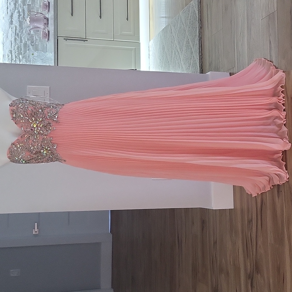 Tony Bowls Pink Beaded Strapless Maxi Dress